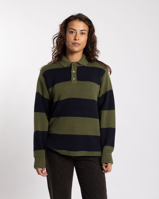 Stüssy Pique Knit Stripe Rugby Olive