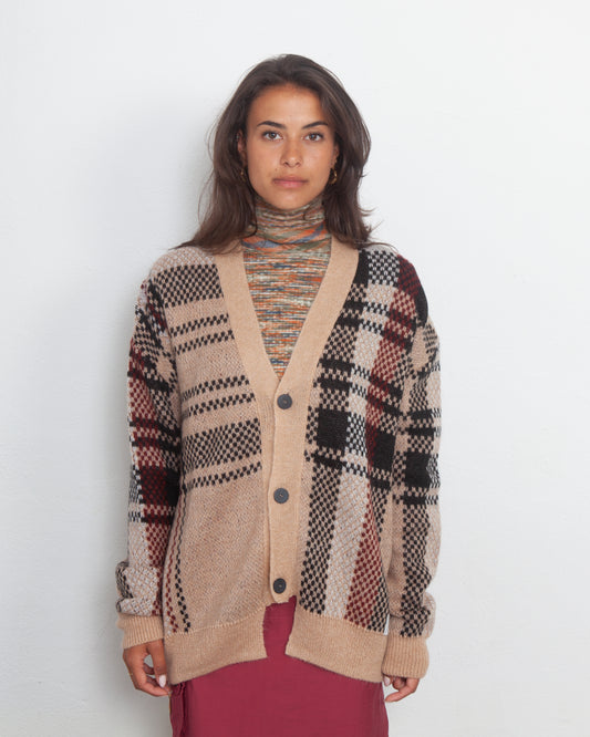 Aries Johnny Plaid Cardigan Beige