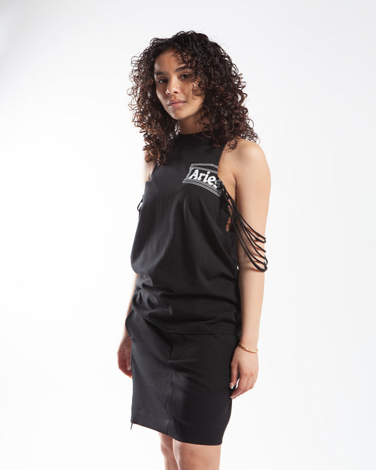 Maha - Aries Slashed Shoulder Temple Vest Black