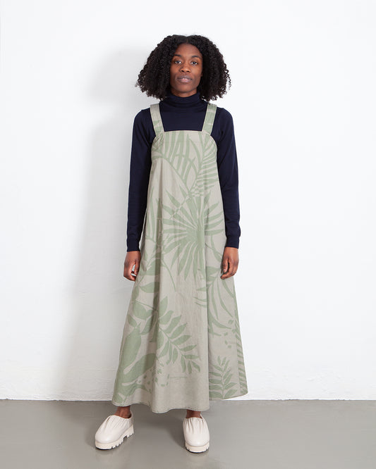 Engineered Garments Cross Back Dress Khaki Olive Leaf Print