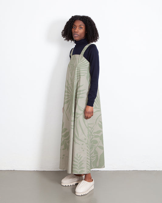 Engineered Garments Cross Back Dress Khaki Olive Leaf Print