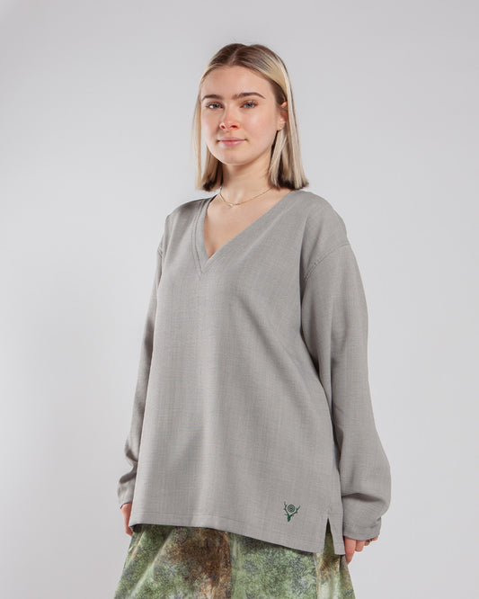 Maha - South2 West8 S.S. V Neck Shirt Poly Oxford Grey